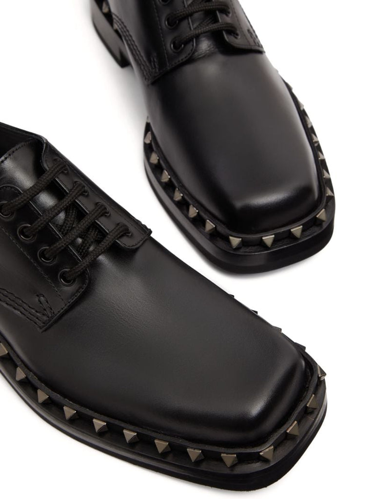 Black M-way Rockstud Leather Derby Shoes
