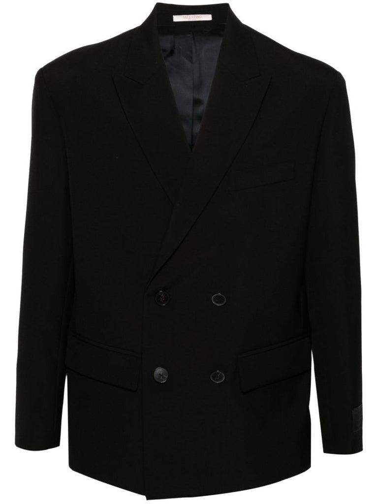 Black Double-breasted Wool Peacoat