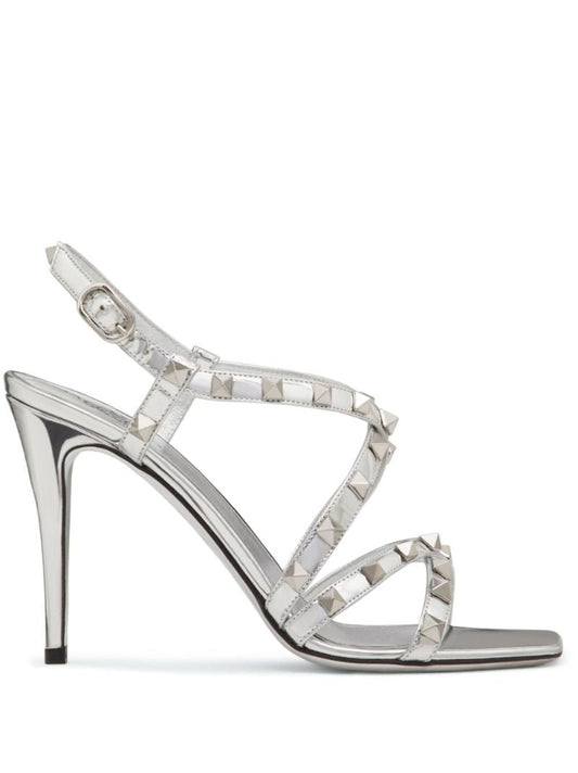 Silver-tone Rockstud 100 Leather Sandals