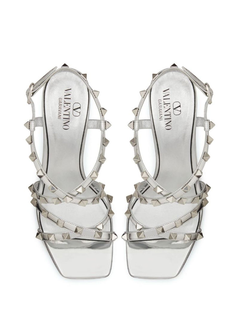 Silver-tone Rockstud 100 Leather Sandals