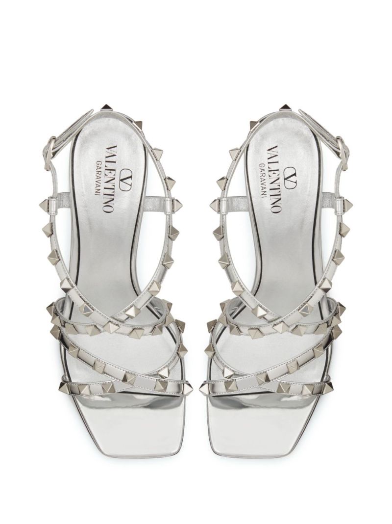 Silver-tone Rockstud 100 Leather Sandals