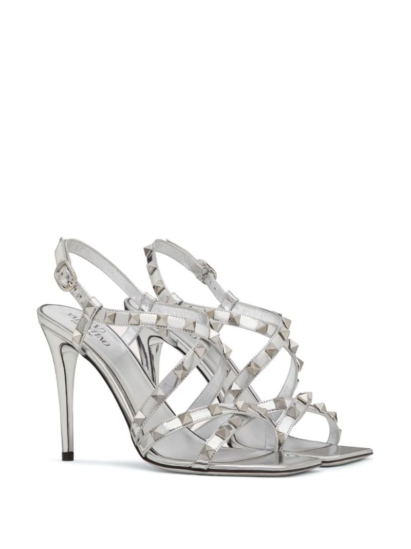 Silver-tone Rockstud 100 Leather Sandals
