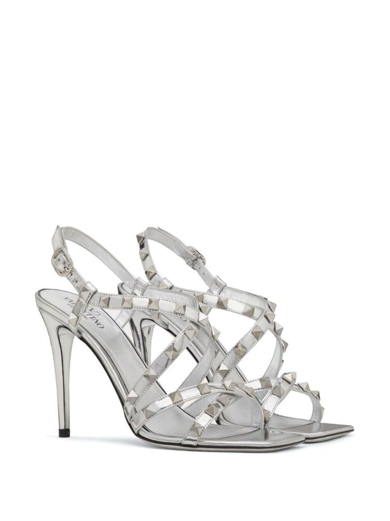 Silver-tone Rockstud 100 Leather Sandals