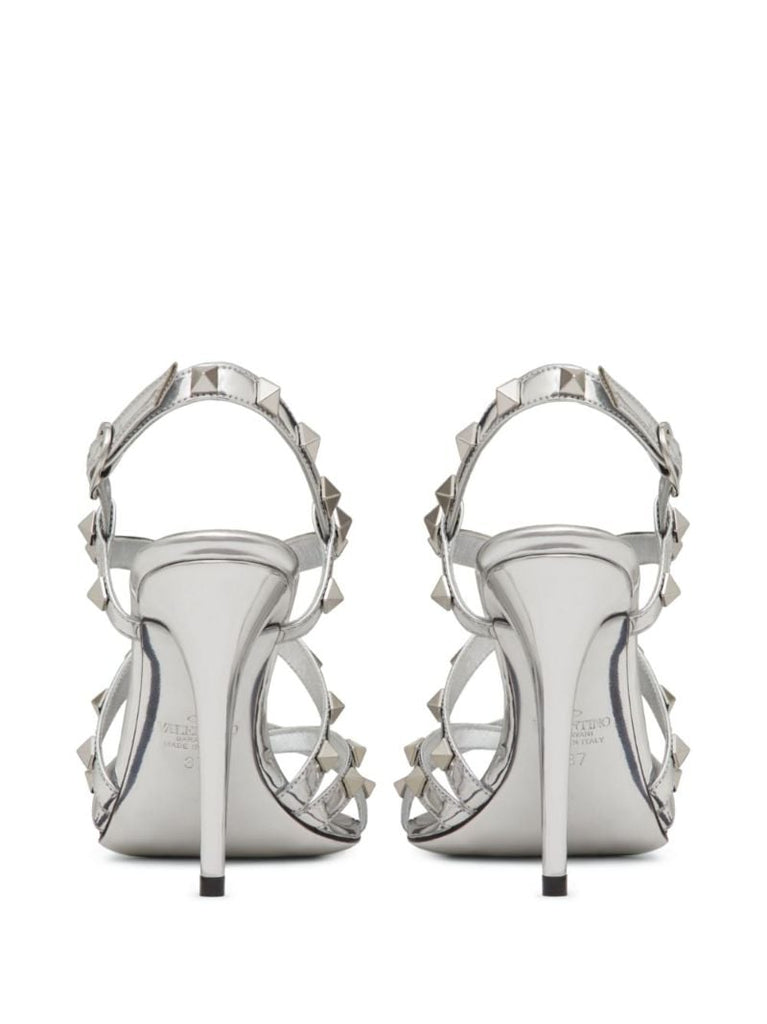 Silver-tone Rockstud 100 Leather Sandals