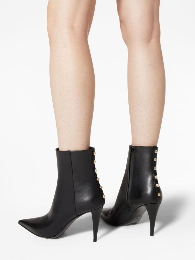 Black Rockstud 90 Leather Ankle Boots