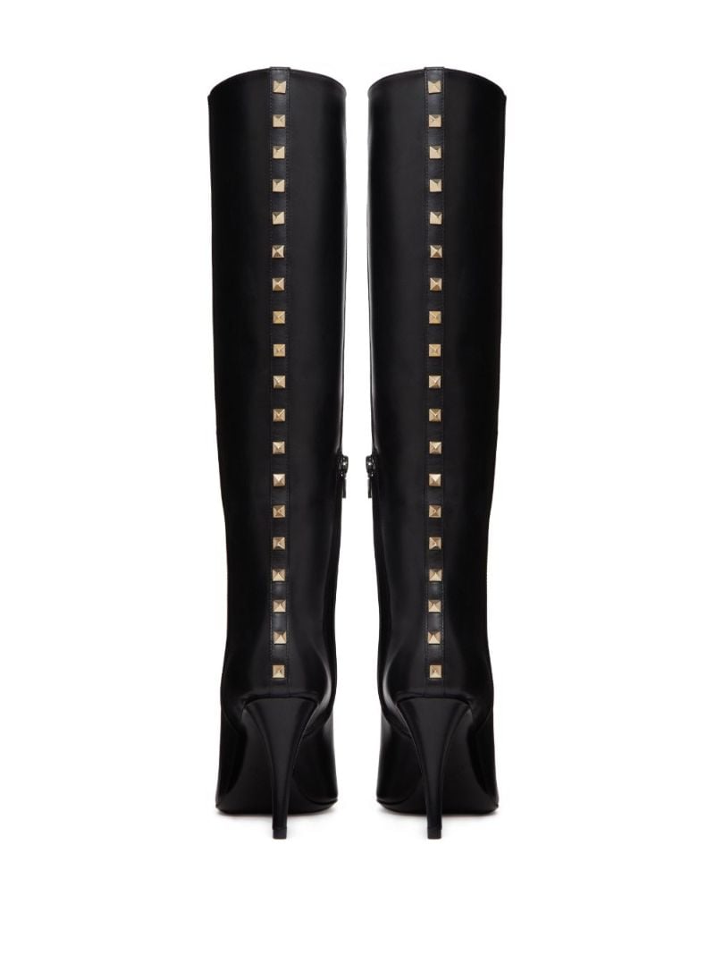 Black Rockstud Leather Knee-high Boots