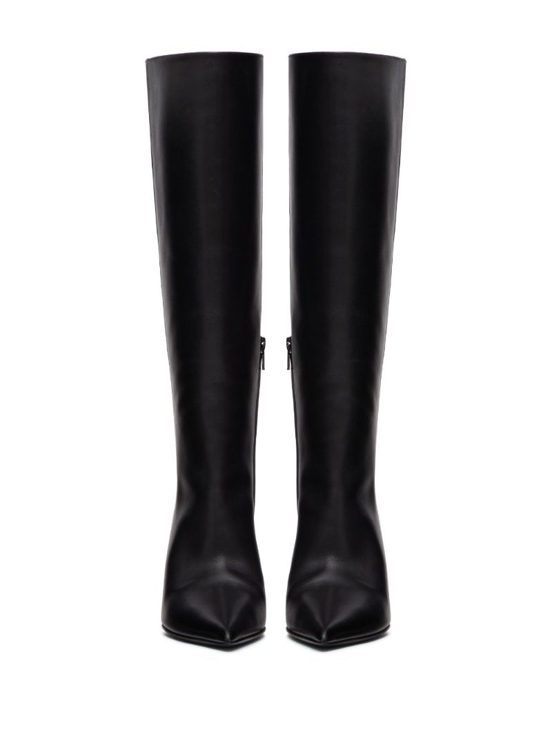 Black Rockstud Leather Knee-high Boots