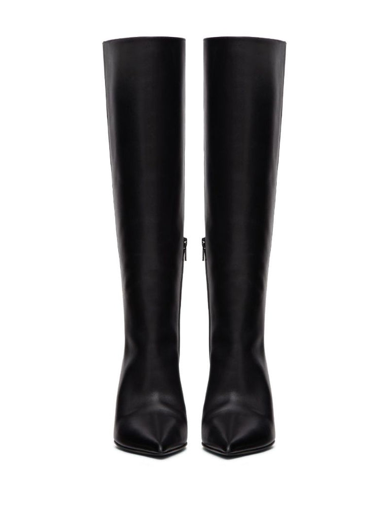 Black Rockstud Leather Knee-high Boots