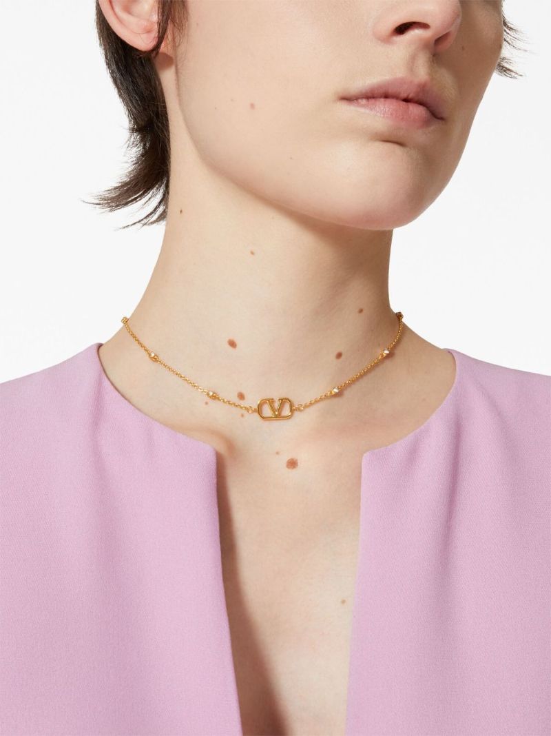 Gold-tone Mini Vlogo Signature Crystal Necklace