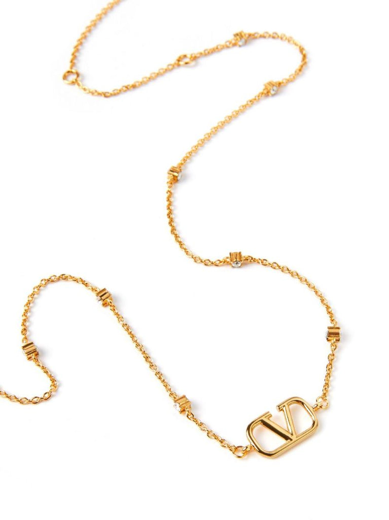 Gold-tone Mini Vlogo Signature Crystal Necklace