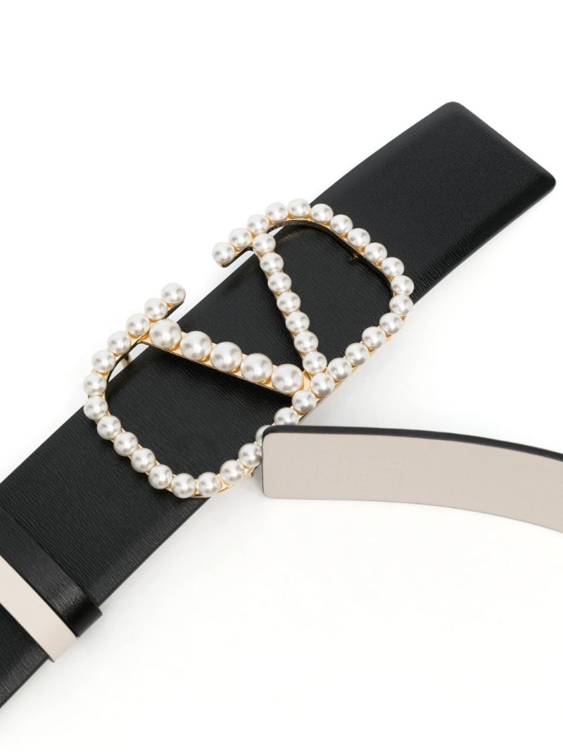 Black Vlogo Faux-pearl Reversible Leather Belt
