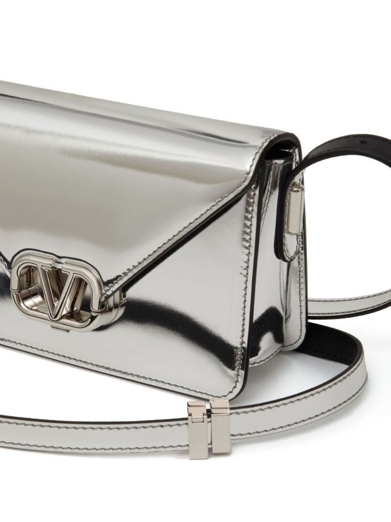 Silver-tone Vlogo Mirrored Shoulder Bag