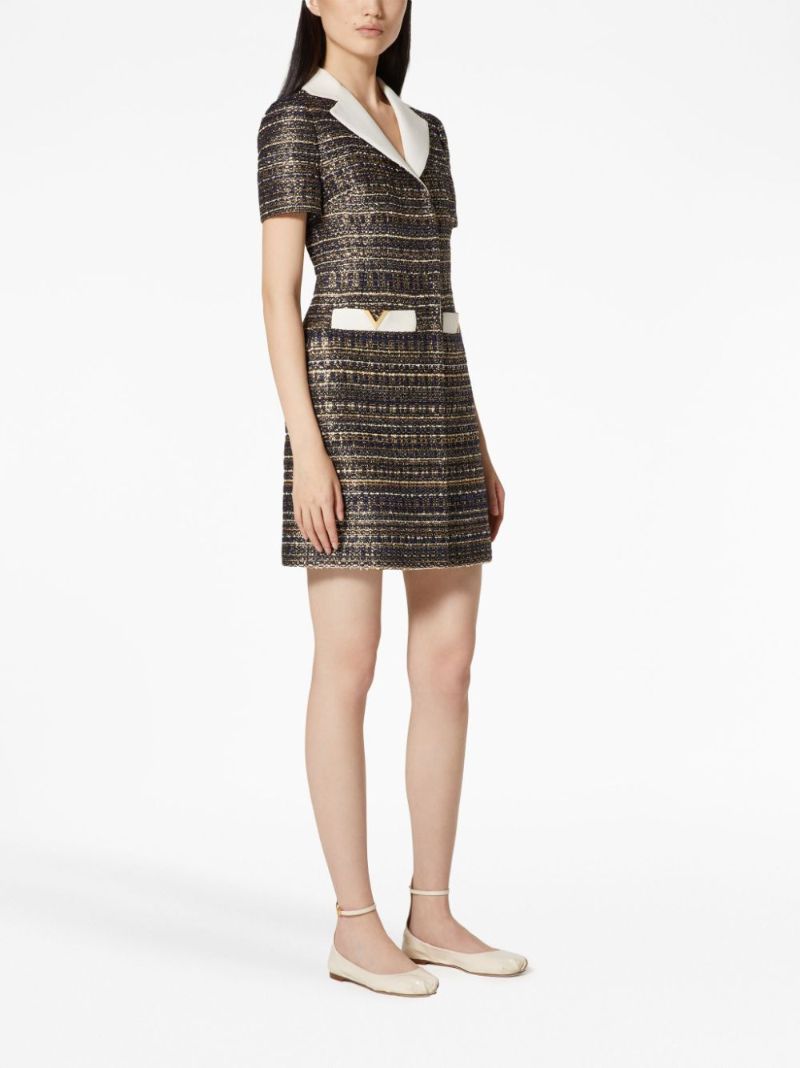 Blue Vgold Tweed Mini Dress