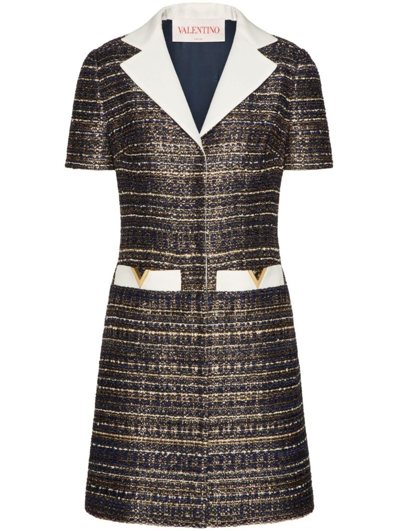 Blue Vgold Tweed Mini Dress
