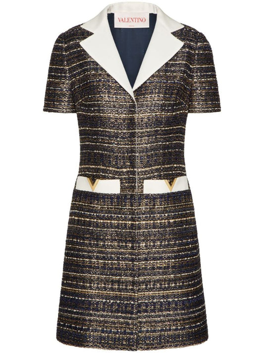 Blue Vgold Tweed Mini Dress