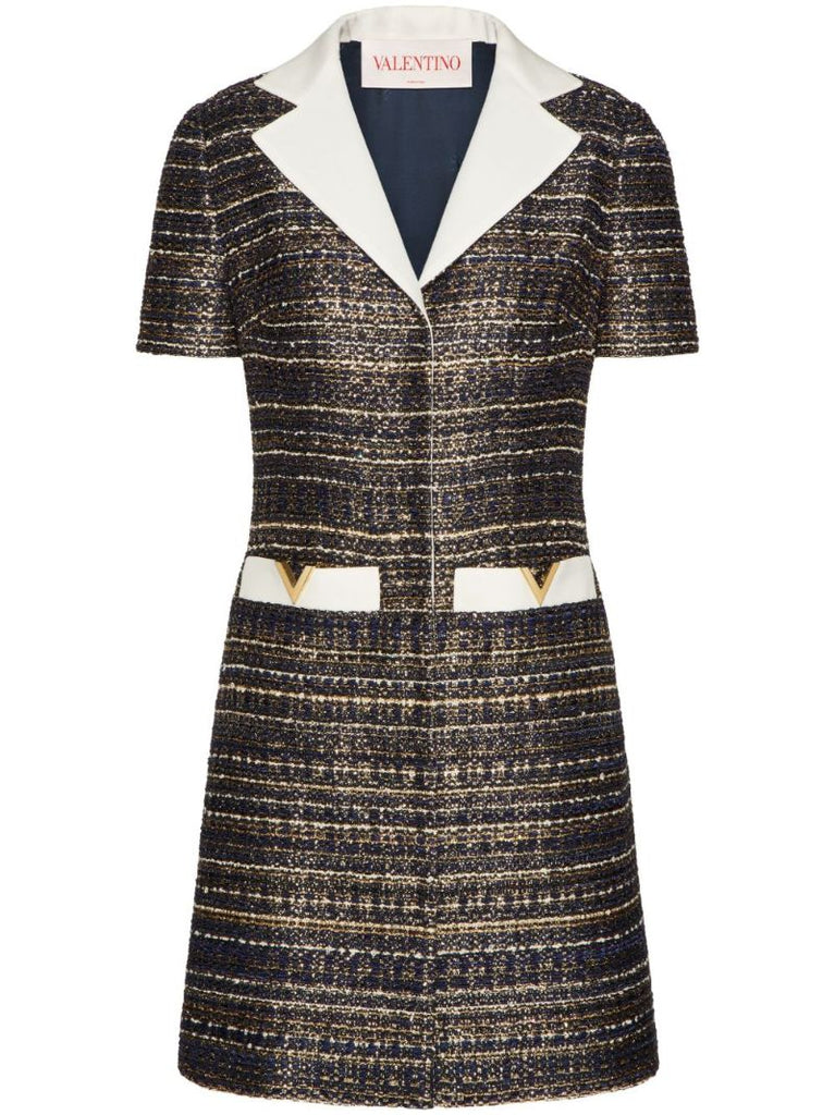 Blue Vgold Tweed Mini Dress