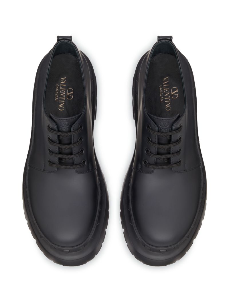 Black M-way Rockstud Leather Derby Shoes