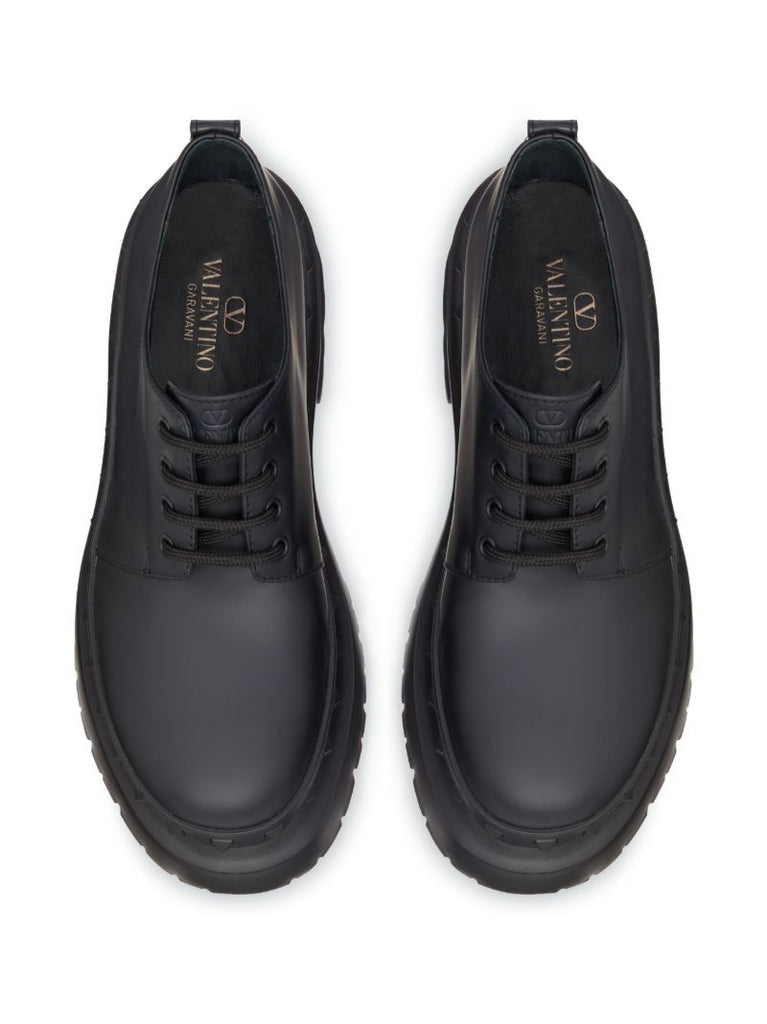 Black M-way Rockstud Leather Derby Shoes