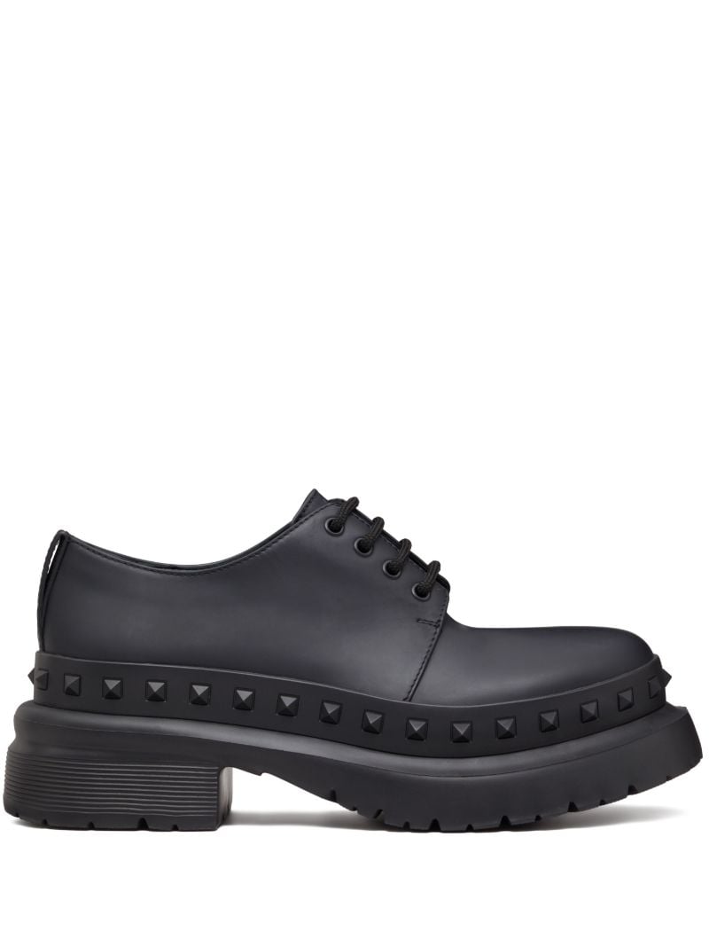 Black M-way Rockstud Leather Derby Shoes