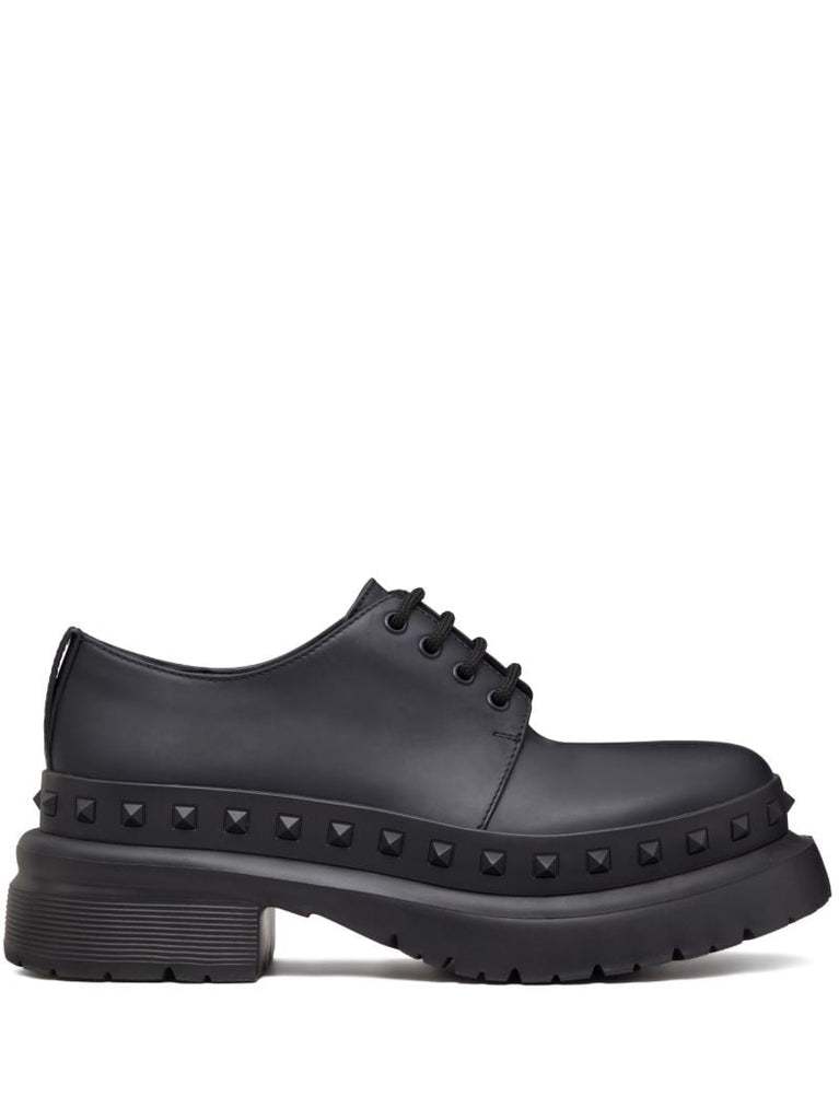 Black M-way Rockstud Leather Derby Shoes
