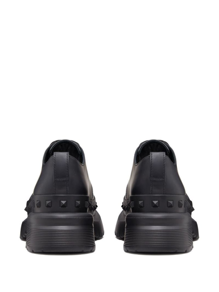 Black M-way Rockstud Leather Derby Shoes