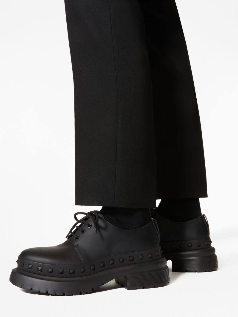 Black M-way Rockstud Leather Derby Shoes