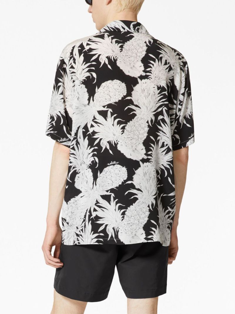 X Sun Surf Black Pineapple-print Silk Shirt