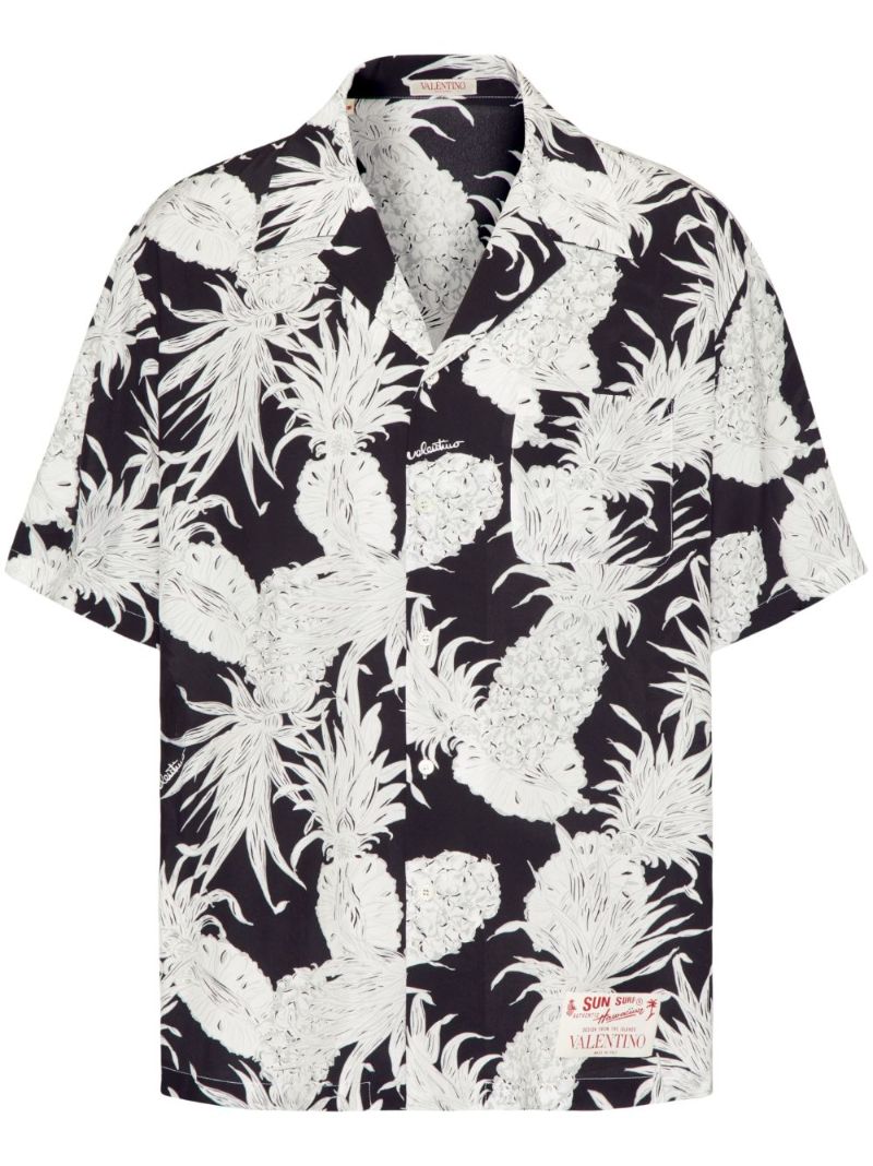 X Sun Surf Black Pineapple-print Silk Shirt