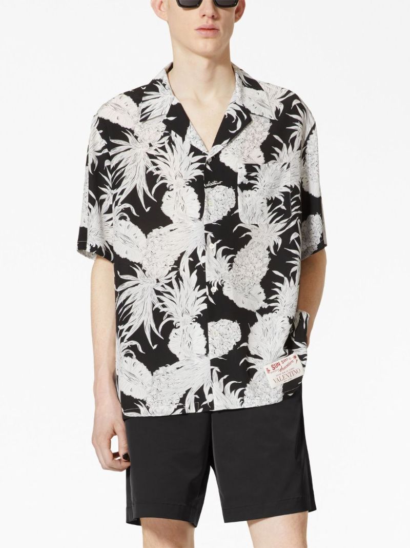 X Sun Surf Black Pineapple-print Silk Shirt