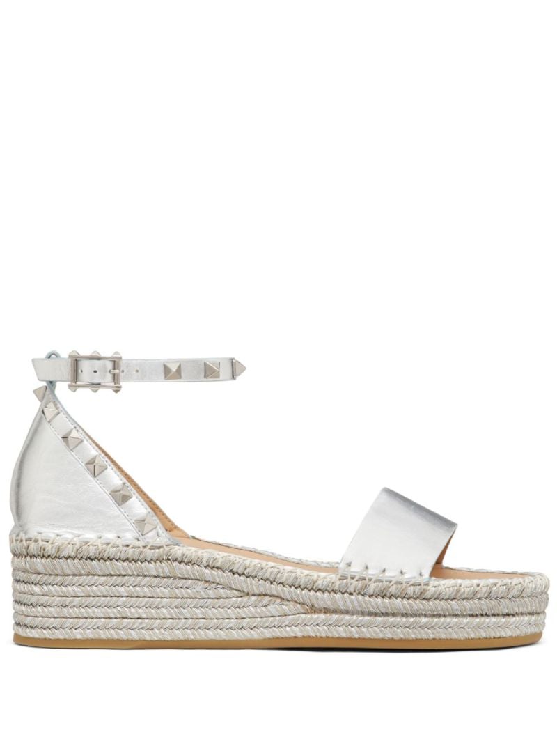 Silver-tone Rockstud Leather Platform Sandals