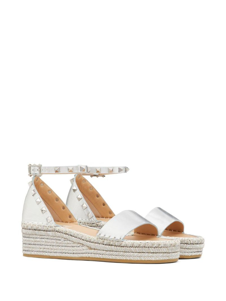 Silver-tone Rockstud Leather Platform Sandals