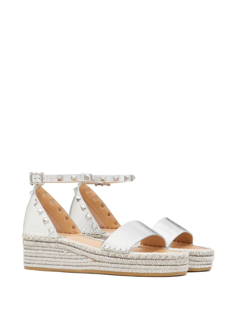 Silver-tone Rockstud Leather Platform Sandals