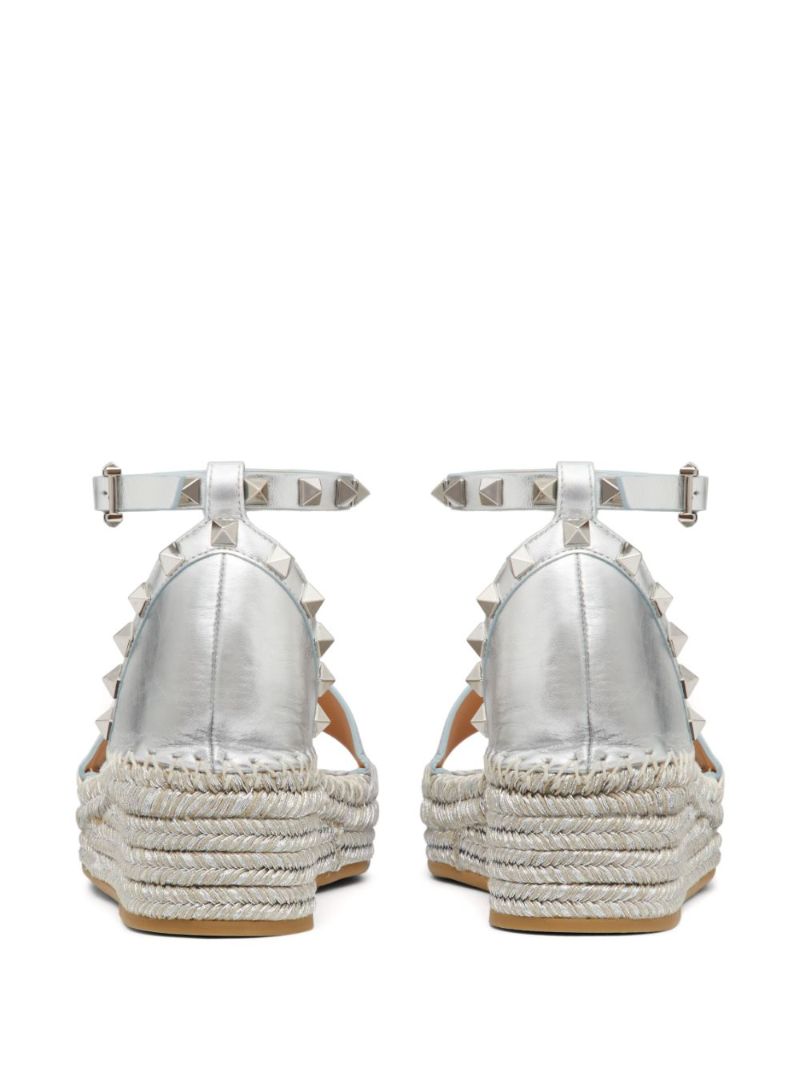 Silver-tone Rockstud Leather Platform Sandals