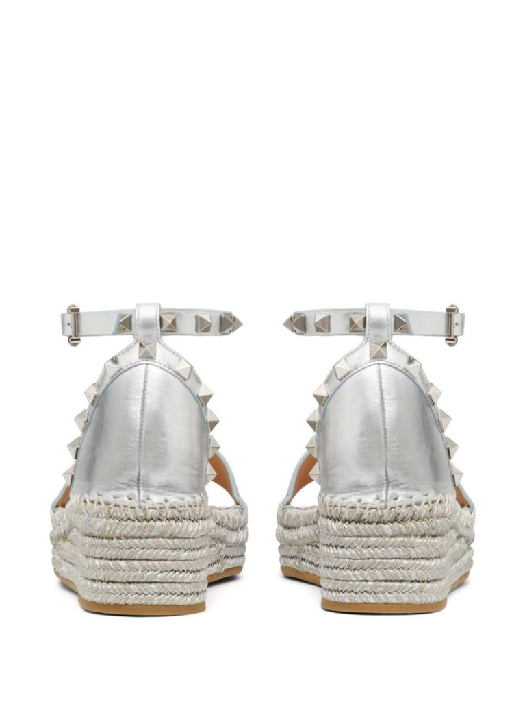 Silver-tone Rockstud Leather Platform Sandals