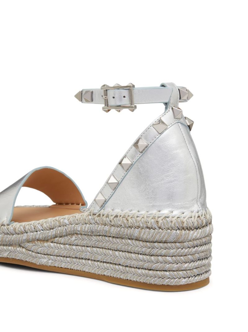 Silver-tone Rockstud Leather Platform Sandals