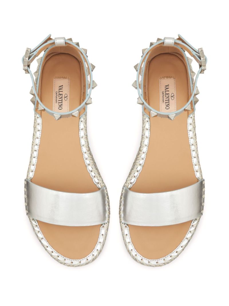 Silver-tone Rockstud Leather Platform Sandals