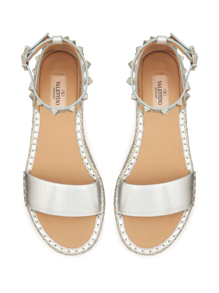 Silver-tone Rockstud Leather Platform Sandals