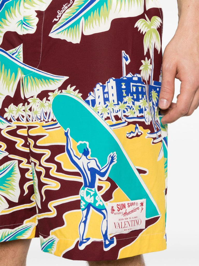 X Sun Surf Blue Printed Cotton Shorts