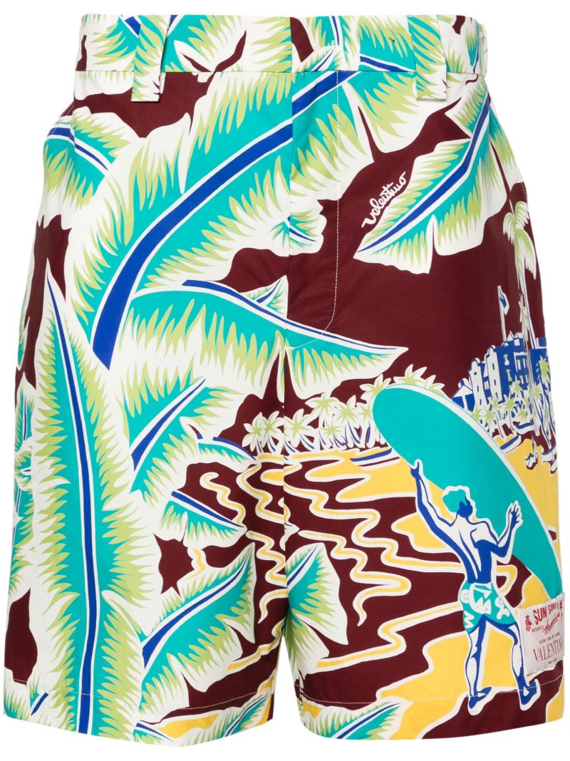 X Sun Surf Blue Printed Cotton Shorts