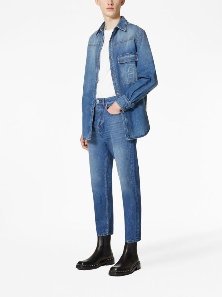 Blue Vlogo Signature Cropped Jeans