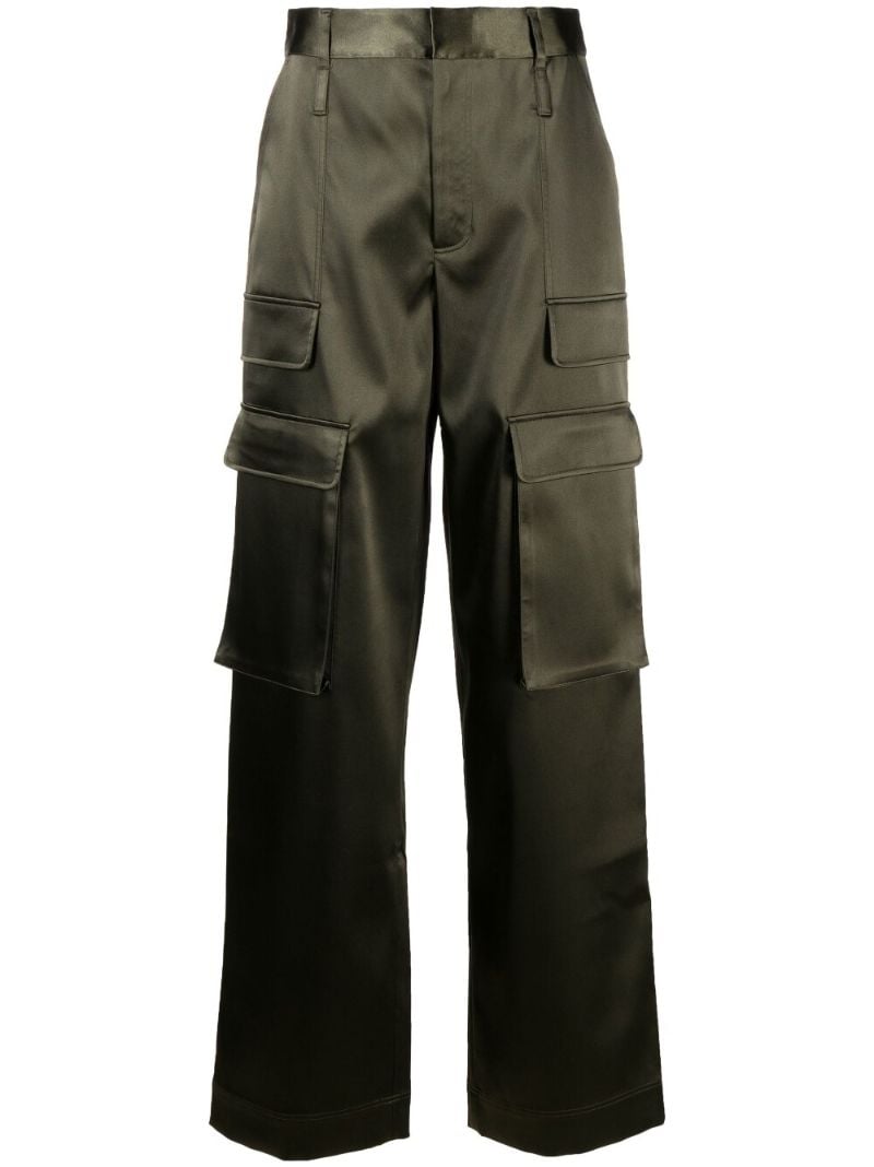 Green Satin Cargo Trousers