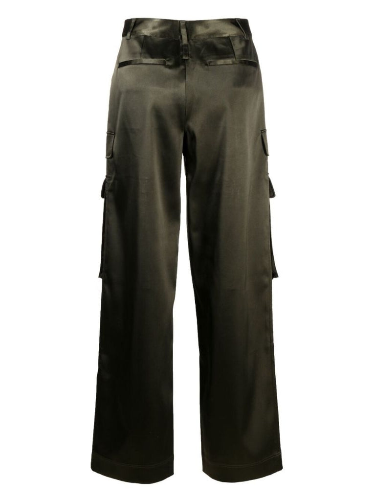 Green Satin Cargo Trousers