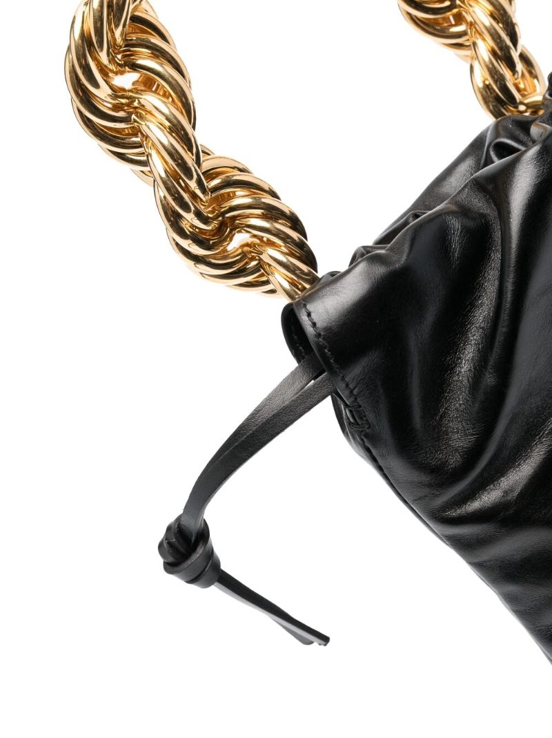 Black Chain-handle Leather Bucket Bag