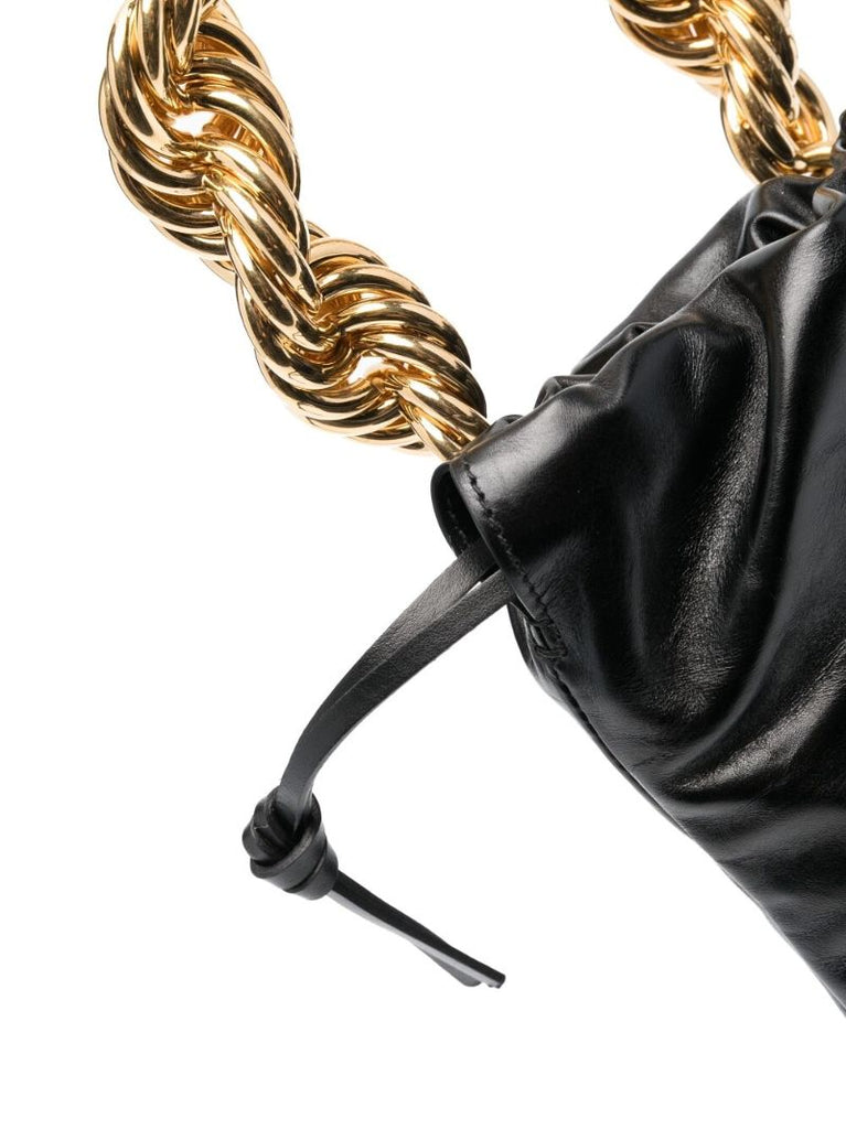 Black Chain-handle Leather Bucket Bag