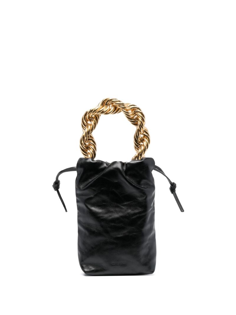 Black Chain-handle Leather Bucket Bag