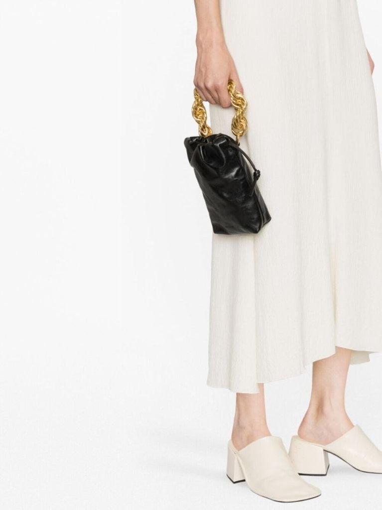 Black Chain-handle Leather Bucket Bag