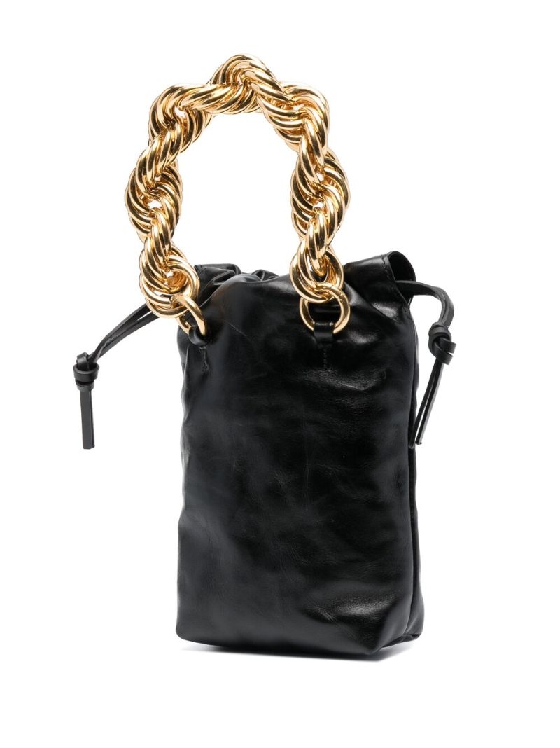 Black Chain-handle Leather Bucket Bag