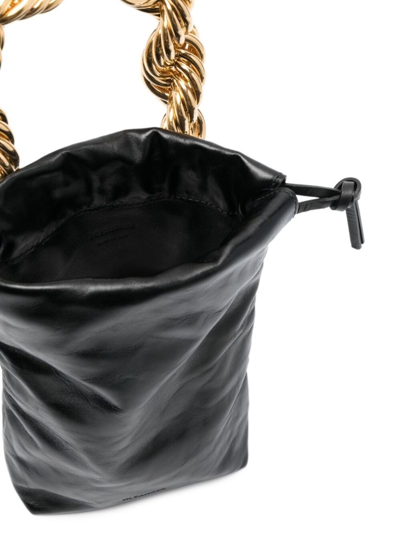 Black Chain-handle Leather Bucket Bag