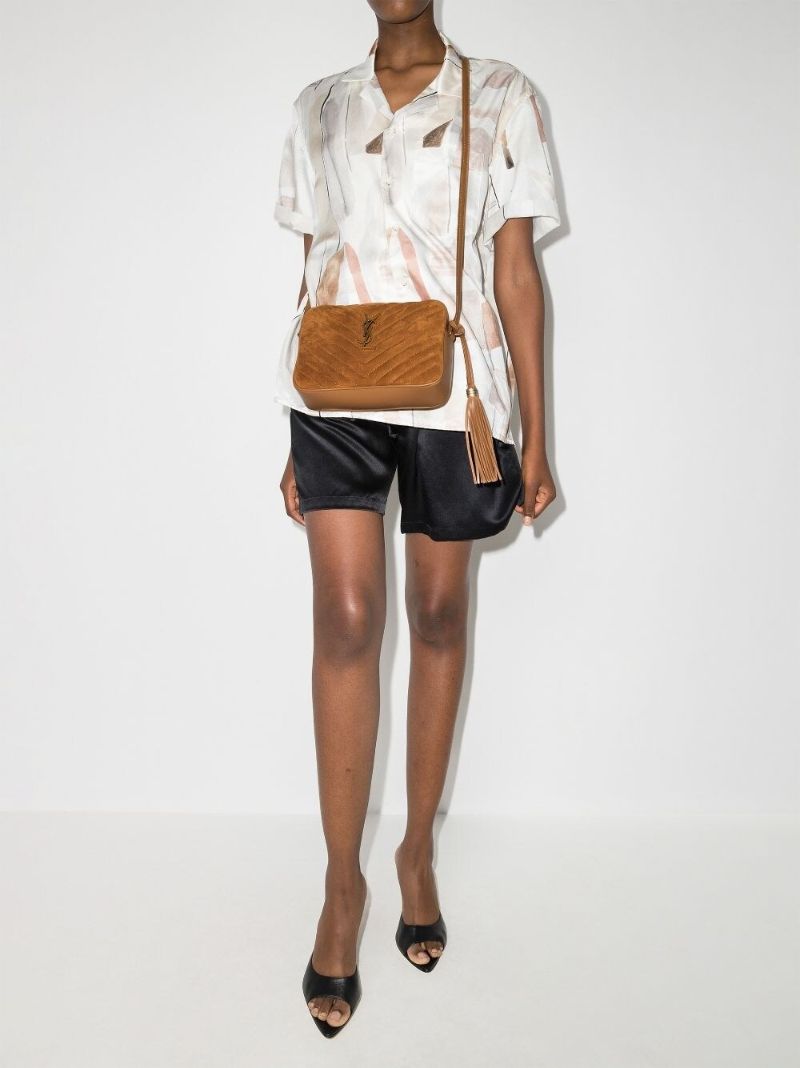 Brown Lou Quilted Suede Camera Bag