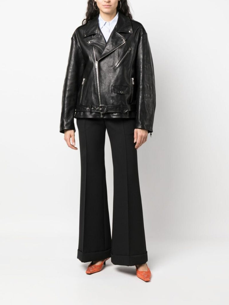 Black Oversized Biker Leather Jacket